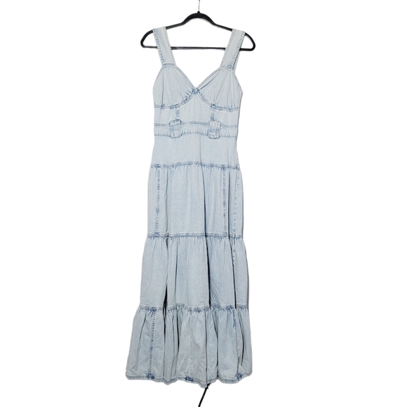 River Island Sleeveless Denim Tiered Ruffled Maxi Dress - Picture 5 of 10